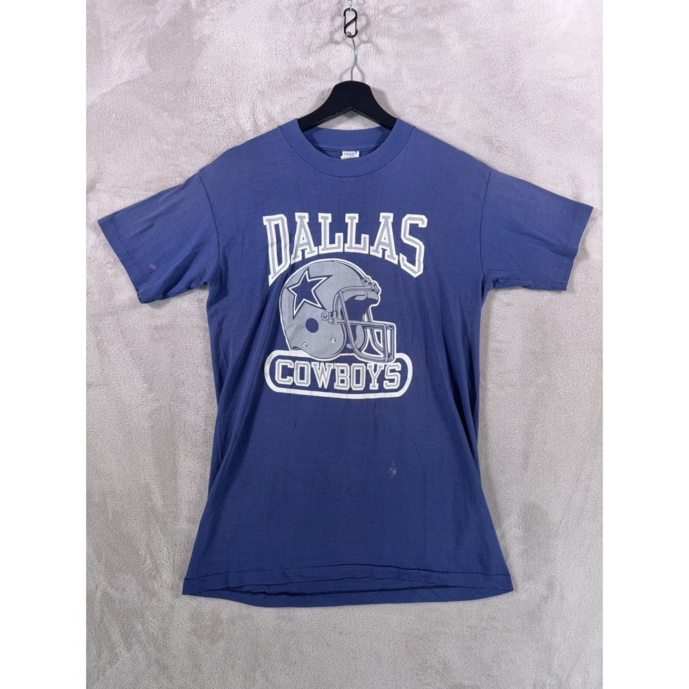 Vintage Logo 7 Dallas Cowboys T Shirt Mens Large Blue NFL Helmet Graphic